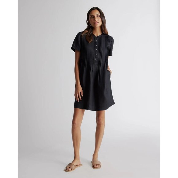 Quince Women's Black European Linen Short Sleeve Swing Dress sz S Buttons NWT - Picture 6 of 6